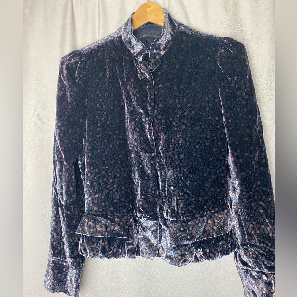 Marc Jacobs Elegant Velvet Silk Peplum Blazer Old Money Luxury Navy XS - Picture 2 of 6